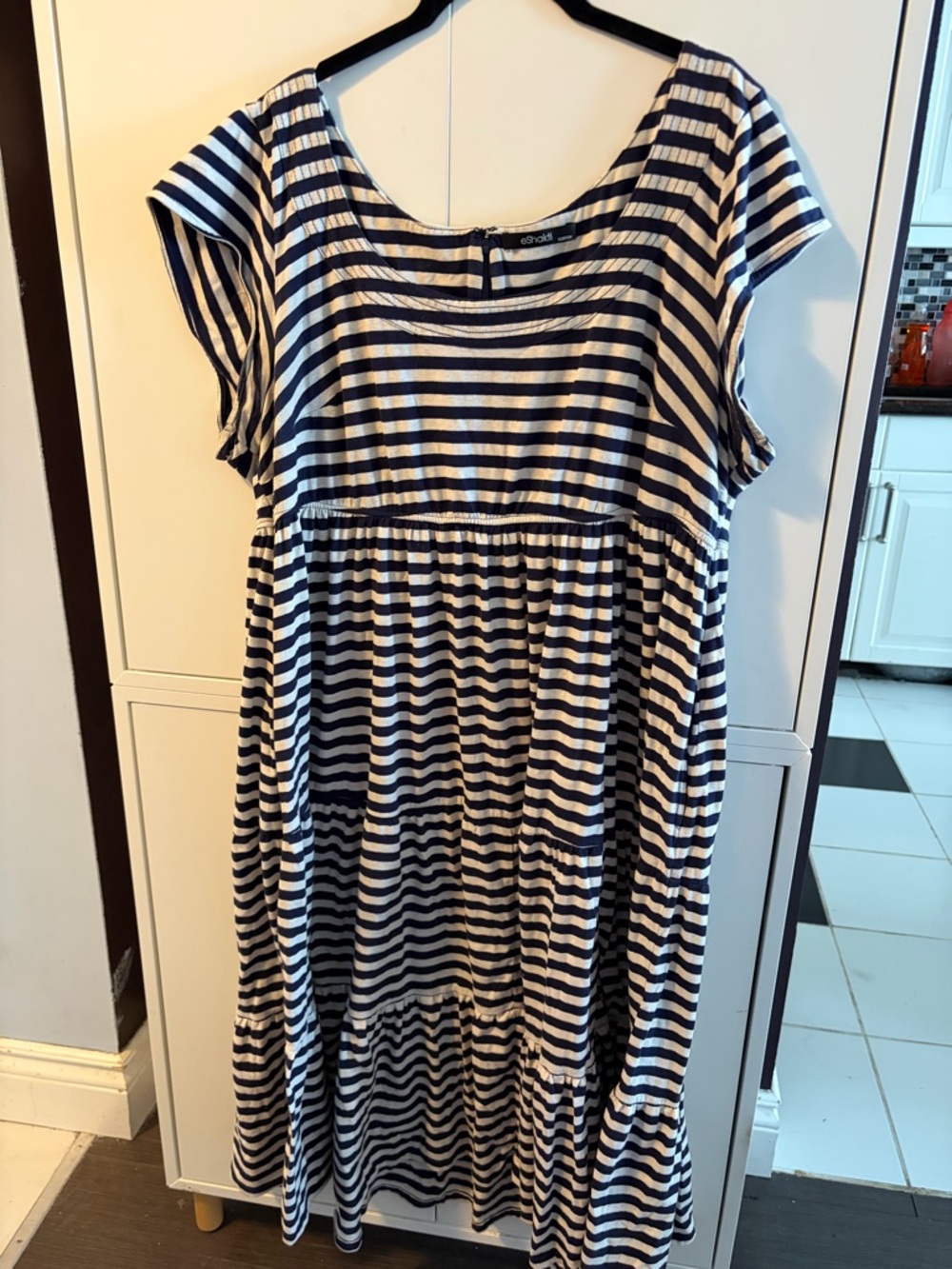 Striped Navy and White Sundress- Casual Cap Sleeve D5